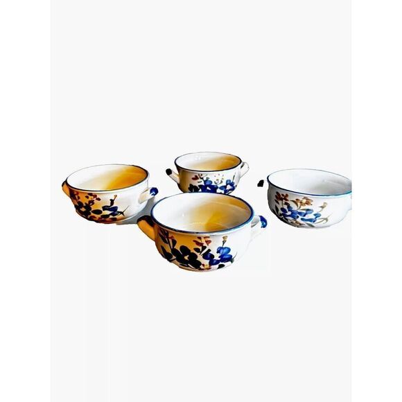 Stoneware Soup Bowls Chi Jiang China Hand Painted Floral Flowers Set of FOUR (4) - Picture 4 of 7